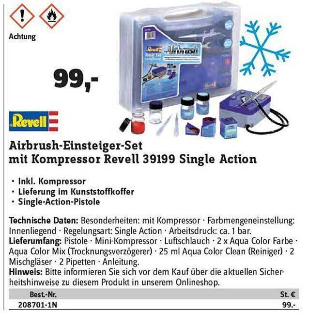 Airbrusheinsteigerset mit kompressor revell 93199 single action