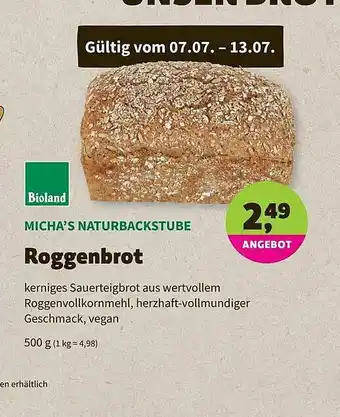 Biomarkt Micha's Naturbackstube Roggenbrot Bioland Angebot