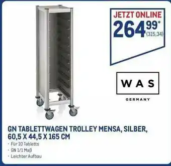 METRO Was Gn Tablettwagen Trolley Mensa, Silber, Angebot