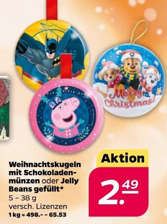 NETTO Weihnachtskugeln mit Schokoladenmünzen oder Jelly Beans gefüllt 5-38 g Angebot