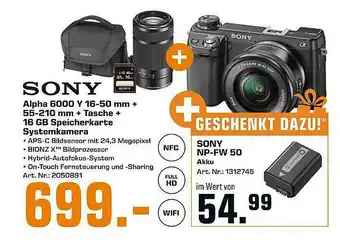 Saturn Sony Alpha 6000 Y 16-50 Mm + 55-210 Mm + Tasche + 16 Gb Speicherkarte Systemkamera Angebot