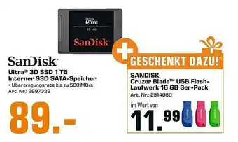 Saturn Sandisk Ultra 3d Ssd 1tb Interner SSD SATA-speicher Angebot