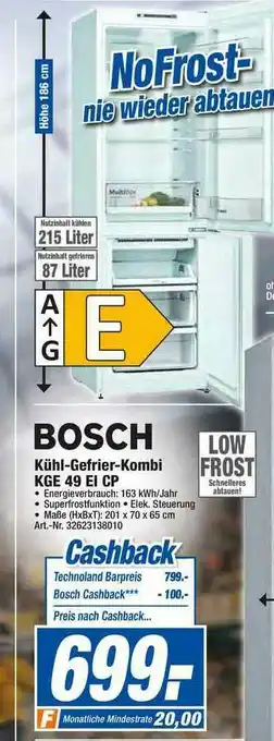 expert Techno Land Bosch Kühl- Gefrierkombi Kge 49 Ei Cp Angebot