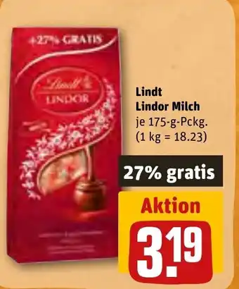 REWE Lindt Lindor Milch 175 g Pckg. Angebot