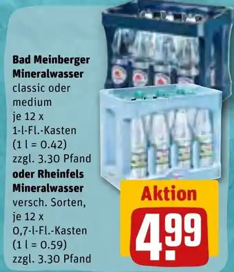 REWE Bad Meinberger Mineralwasser 12 x 1 l Fl. oder Rheinfels Mineralwasser 12 x 0,7 l Fl. Angebot