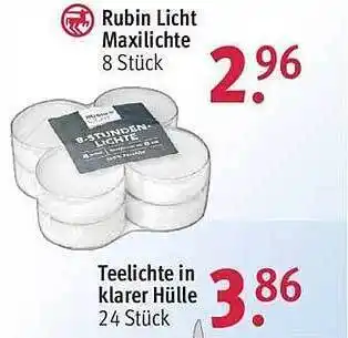 Rossmann Rubin licht maxilichte, teelichte in klarer hülle Angebot