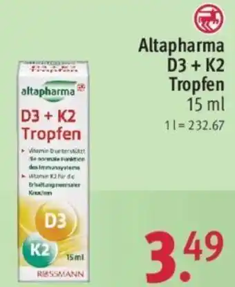 Rossmann Altapharma D3 + K2 Tropfen 15 ml Angebot