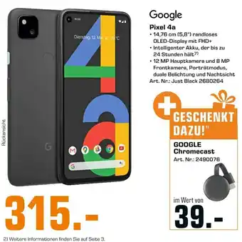 Saturn Google Pixel 4a Angebot