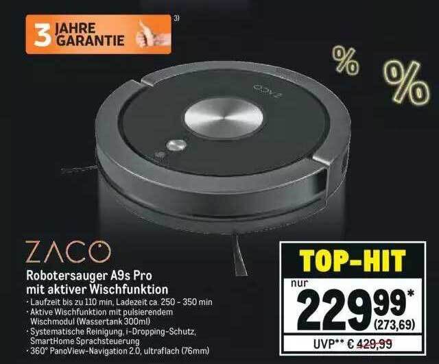 Zaco robotersauger a9s pro mit aktiver wischfunktion Angebot bei METRO