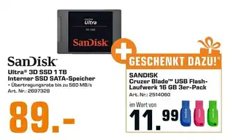 Saturn SanDisk Ultra 3D SSD 1 TB Interner SSD Sata Speicher Angebot