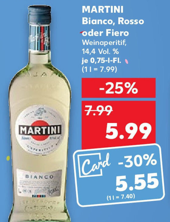 Martini Bianco, Rosso oder Fiero 0,75 L Fl. Angebot bei Kaufland