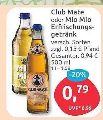 Budni Club mate oder mio mio erfrischungsgetränk Angebot