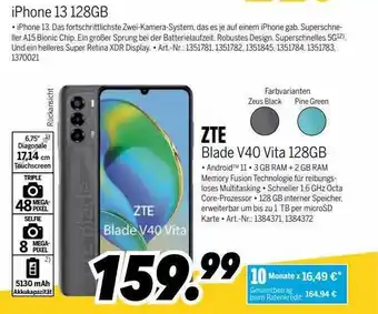 MEDIMAX Iphone 13 128gb oder zte blade v40 vita 128gb Angebot