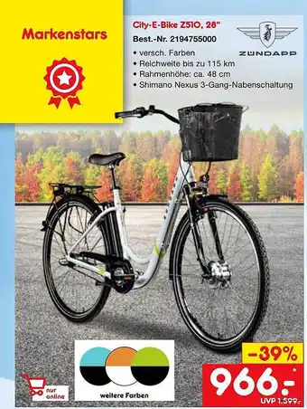 Netto Marken-Discount Zündapp city-e-bike z510, 28 Angebot