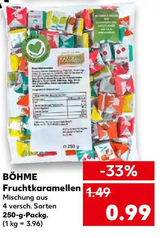 Kaufland Böhme Fruchtkaramellen 250 g Packg. Angebot