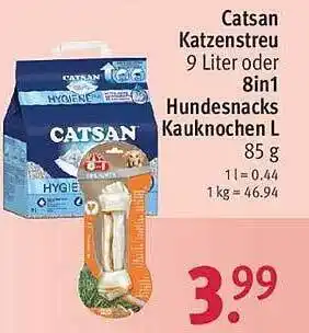 Rossmann Catsan katzenstreu oder 8in1 hundesnacks kauknochen l Angebot