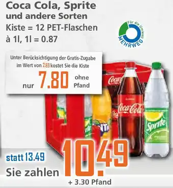 Klaas und Kock Coca Cola oder Sprite 12x1L Angebot