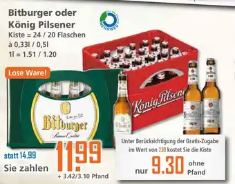 Klaas und Kock Bitburger oder König Pilsener 24x0,33L/20x0,5L Angebot