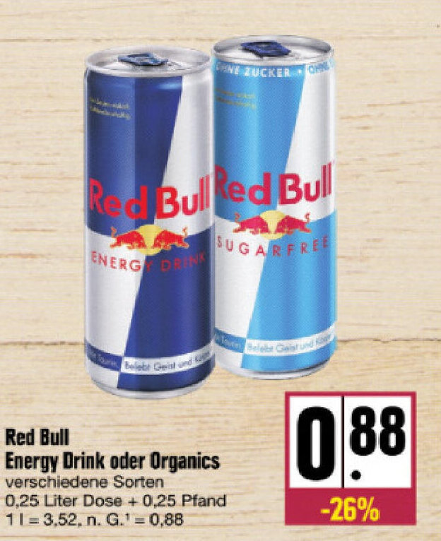 Red Bull Energy Drink oder Organics 0,25 Liter Dose + 0,25 Pfand Angebot bei nah & gut