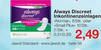 Jawoll Always discreet inkontinenzeinlagen Angebot