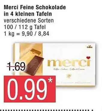 Marktkauf Merci feine schokolade in 4 kleinen tafeln Angebot