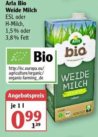 Globus Arla Bio Weide Milch 1L Angebot