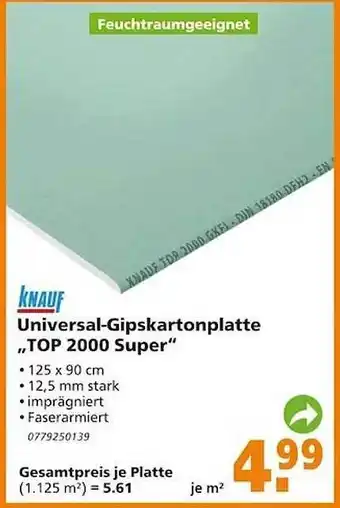 Globus Baumarkt Knauf universal-gipskartonplatte „top 2000 super“ Angebot