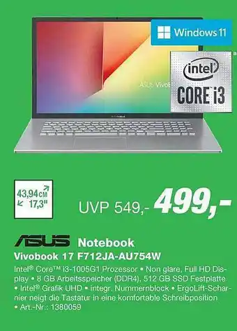 EP Asus notebook vivobook 17 f712ja-au754w Angebot