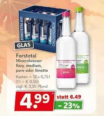 Getränkeland Forstetal mineralwasser fizzy, medium, pure oder limette Angebot