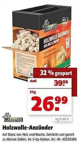 Hagebau Mr. gardener holzwolle-anzünder Angebot