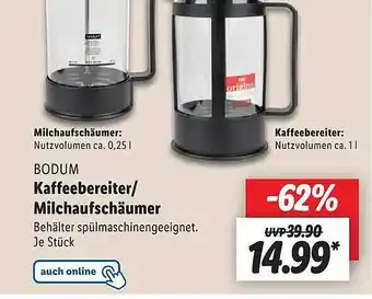 Lidl Bodum kaffeebereiter oder milchaufschäumer Angebot