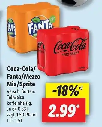 Lidl Coca-cola, fanta, mezzo oder mix sprite Angebot