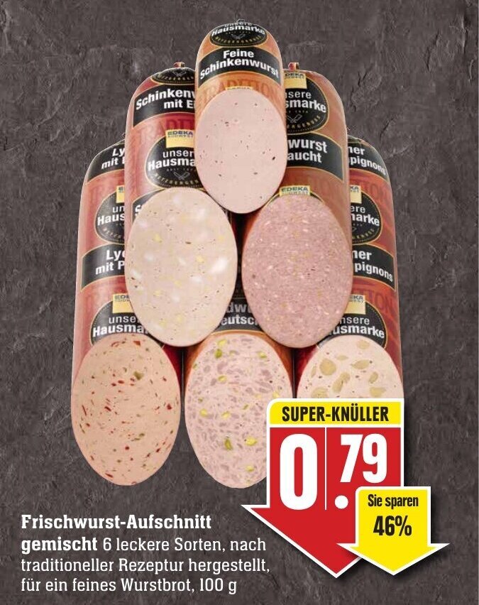 Frischwurst-Aufschnitt 100 g Angebot bei Edeka Neukauf