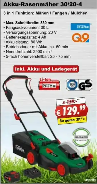 Stabilo Fachmarkt Güde Akku Rasenmäher 30/20-4 Angebot