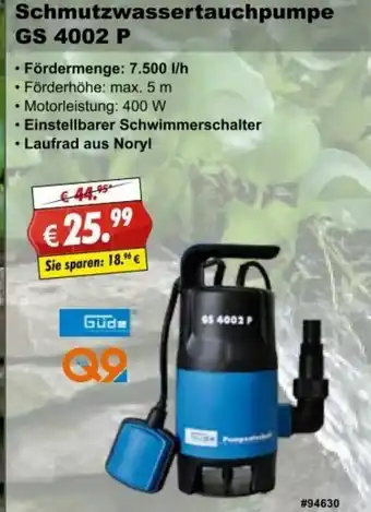 Stabilo Fachmarkt Güde Schmutzwassertauchpumpe GS 4002 P Angebot