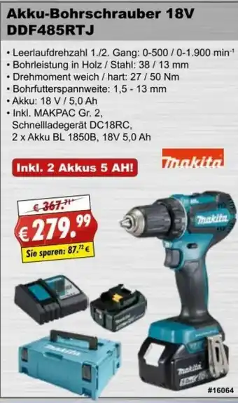 Stabilo Fachmarkt Makita Akku-Bohrschrauber 18V DDF48RTJ Angebot