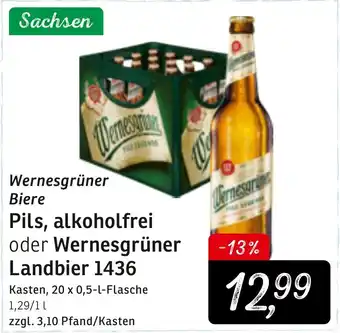 KONSUM Wernesgrüner Biere Pils, alkoholfrei oder Wernesgrüner Landbier 1436 20x0,5L Angebot