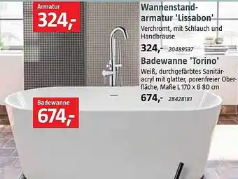 Bauhaus Wannenstandarmatur „lissabon“ oder badewanne „torino“ Angebot