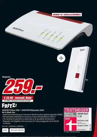 MediaMarkt AVM FRITZ! Box 7590 + AVM FRITZ! Repeater 2400 Wi-Fi Mesh-Set Angebot