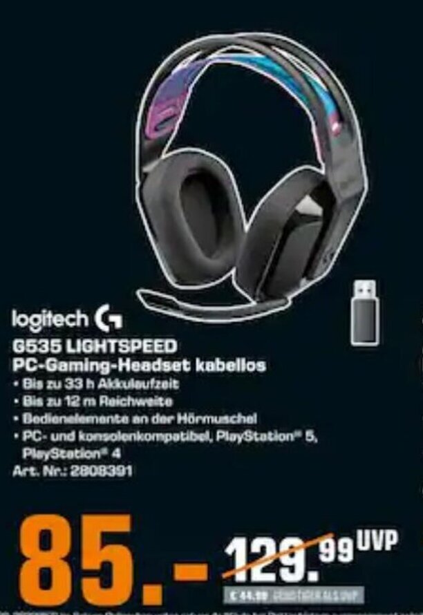 Logitech G535 Lightspeed PC Gaming Headset kabellos Angebot bei Saturn