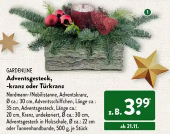 Aldi Süd Gardenline Adventsgesteck, kranz oder Türkranz Angebot