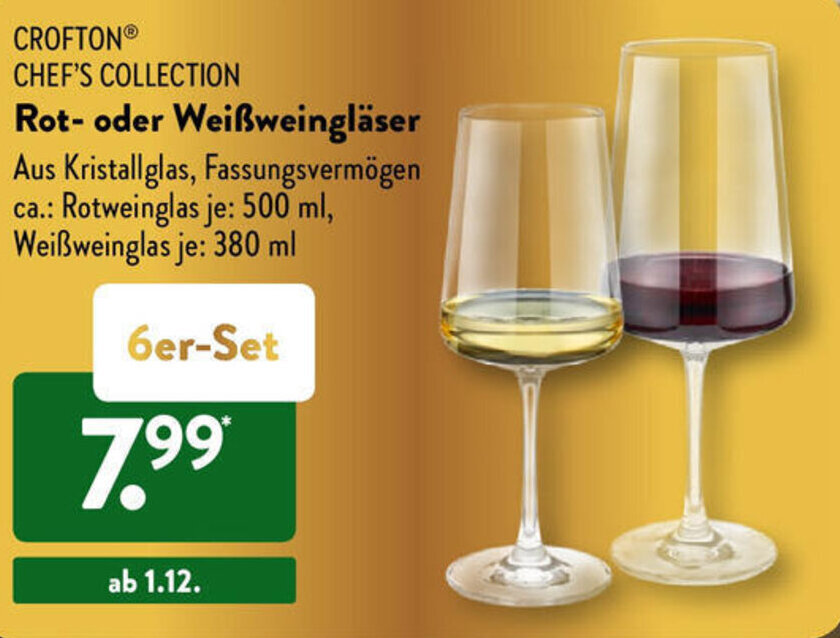 Crofton Chef's Collection Rot oder Weißweingläser Angebot bei Aldi Süd