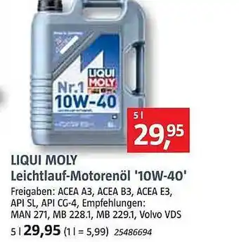 Bauhaus Liqui moly leichtlauf-motorenöl '10w-40' Angebot