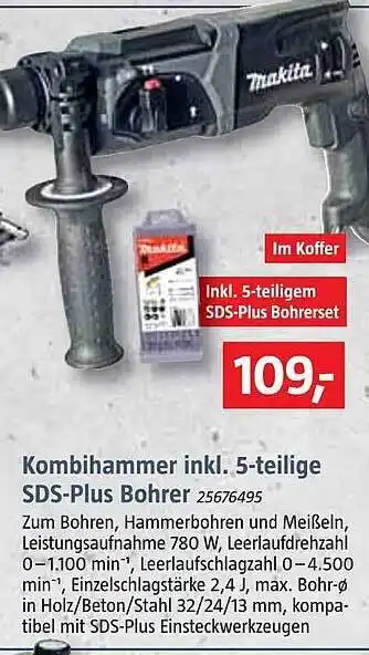 Bauhaus Makita kombihammer inkl. 5-teilige sds-plus bohrer Angebot