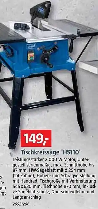 Bauhaus Scheppach tischkreissäge 'hs110' Angebot