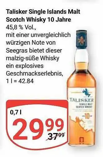 Globus Talisker single islands malt scotch whisky 10 jahre Angebot