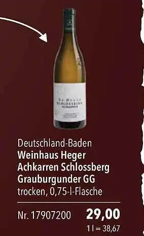 CITTI Markt Deutschland-baden. weinhaus heger achkarren schlossberg grauburgunder gg Angebot