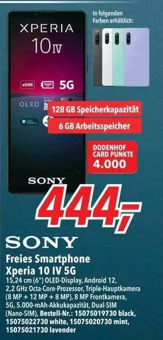 dodenhof Sony freies smartphone xperia 10 iv 5g Angebot