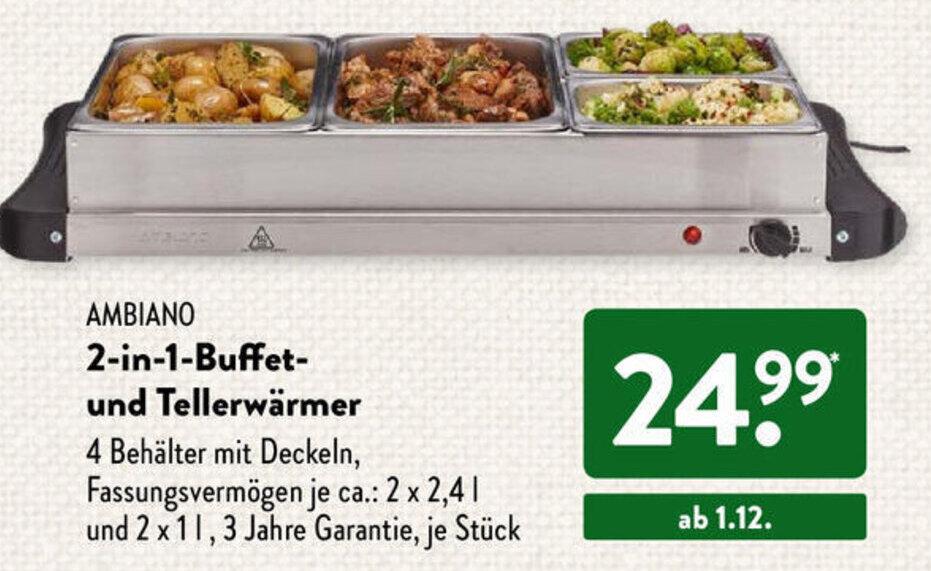 Ambiano 2in1 Buffet und Tellerwärmer Angebot bei Aldi Süd