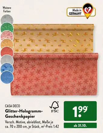 Aldi Süd Casa Deco Glitter Hologramm Geschenkpapier Angebot